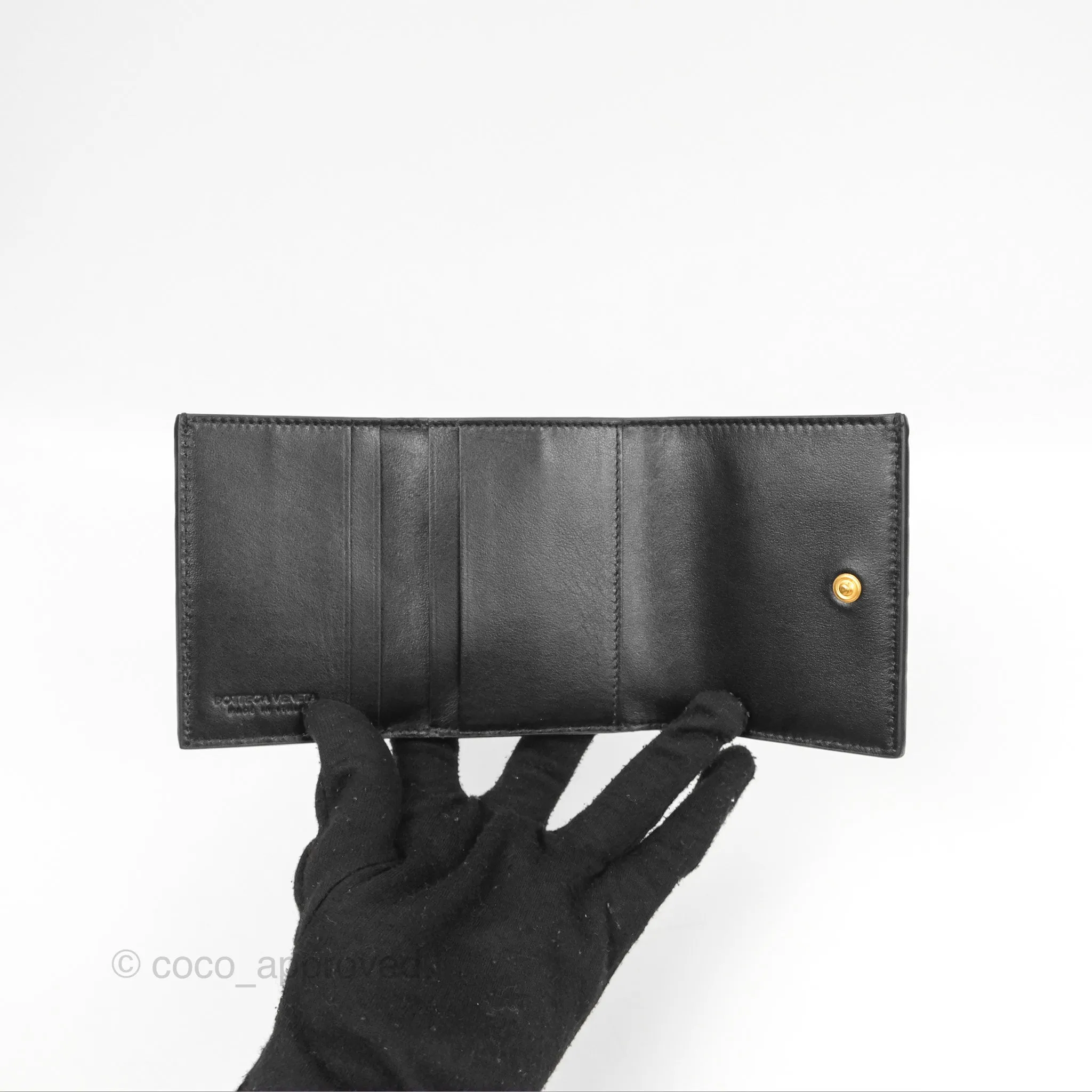 Bottega Veneta Black Small Intrecciato Tri-Fold Zip Wallet