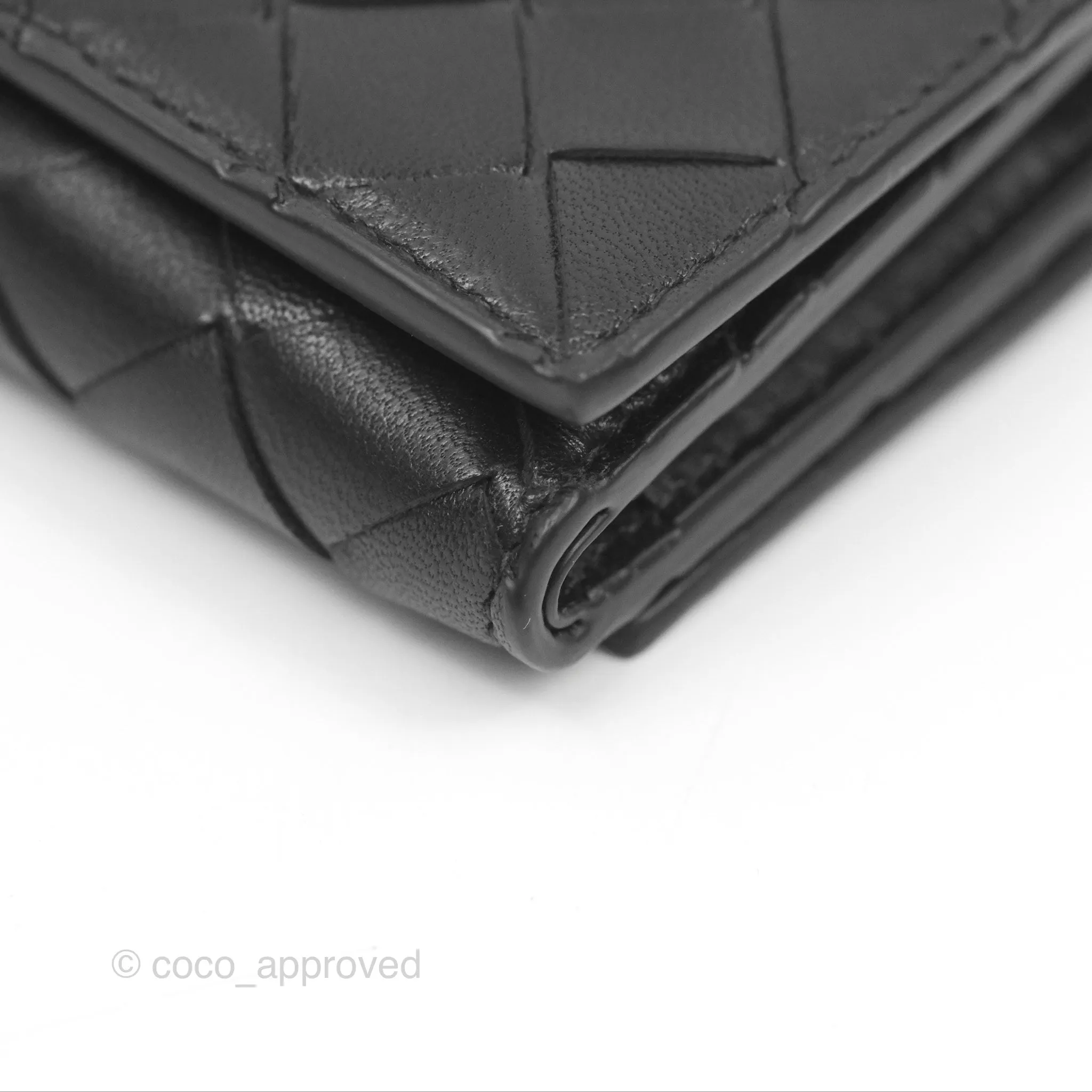 Bottega Veneta Black Small Intrecciato Tri-Fold Zip Wallet
