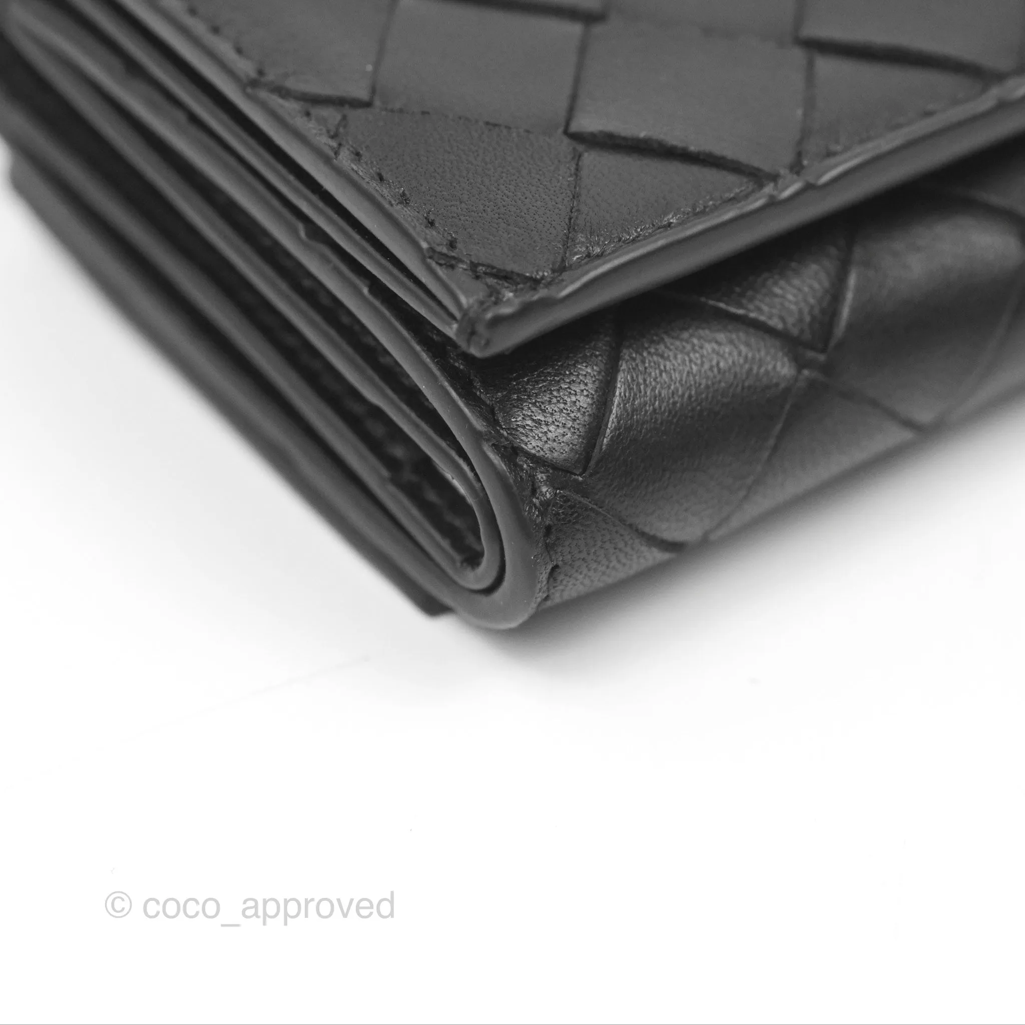 Bottega Veneta Black Small Intrecciato Tri-Fold Zip Wallet
