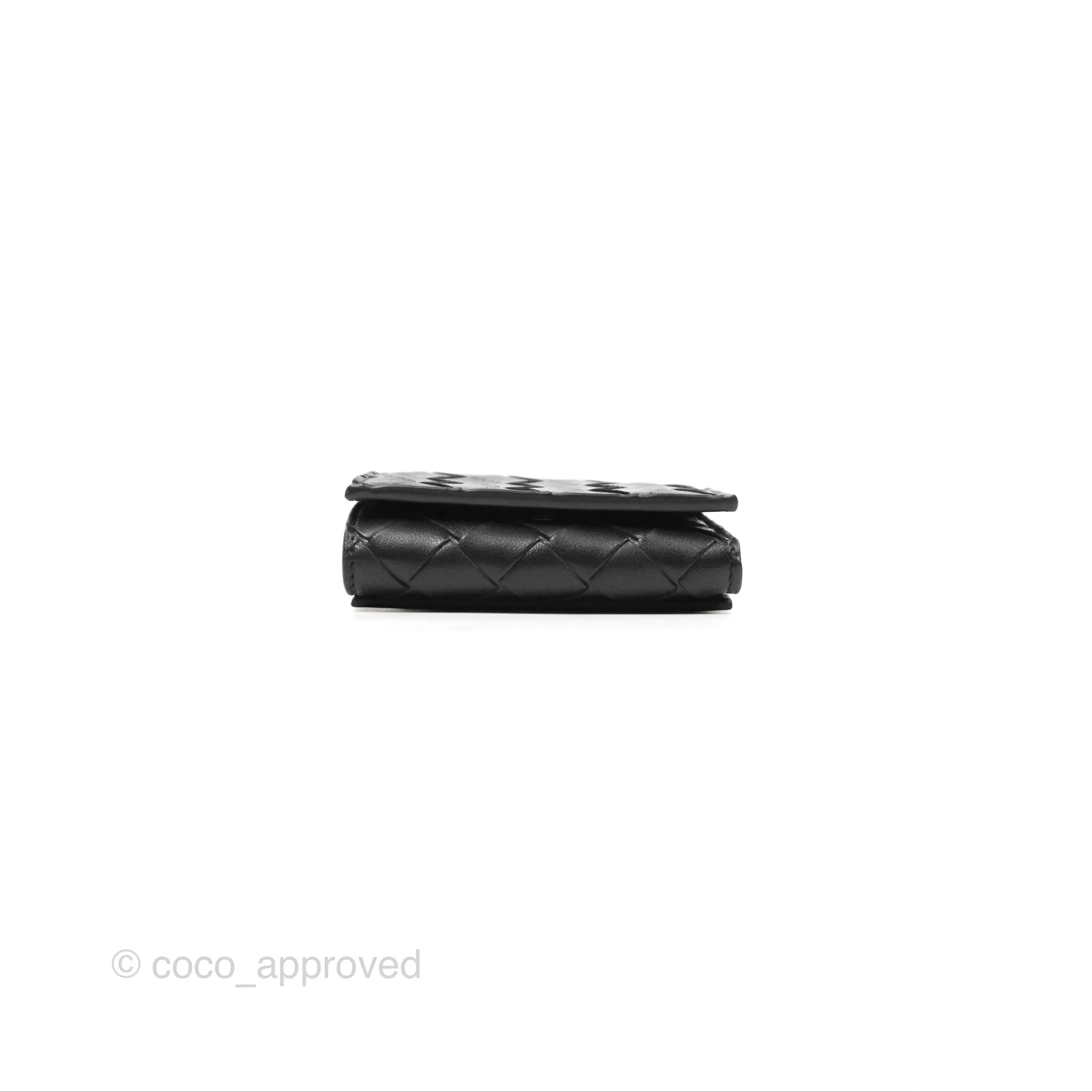 Bottega Veneta Black Small Intrecciato Tri-Fold Zip Wallet