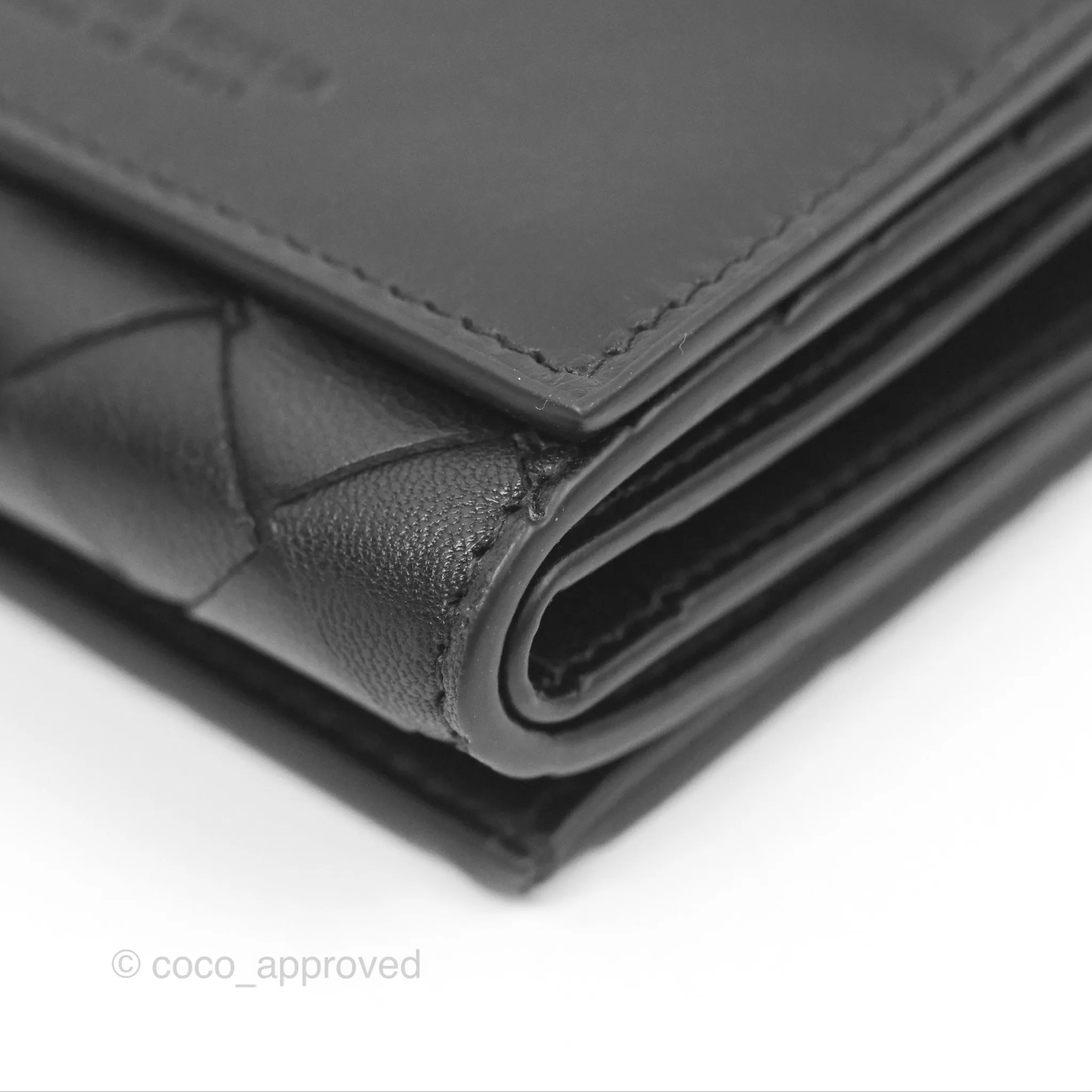 Bottega Veneta Black Small Intrecciato Tri-Fold Zip Wallet