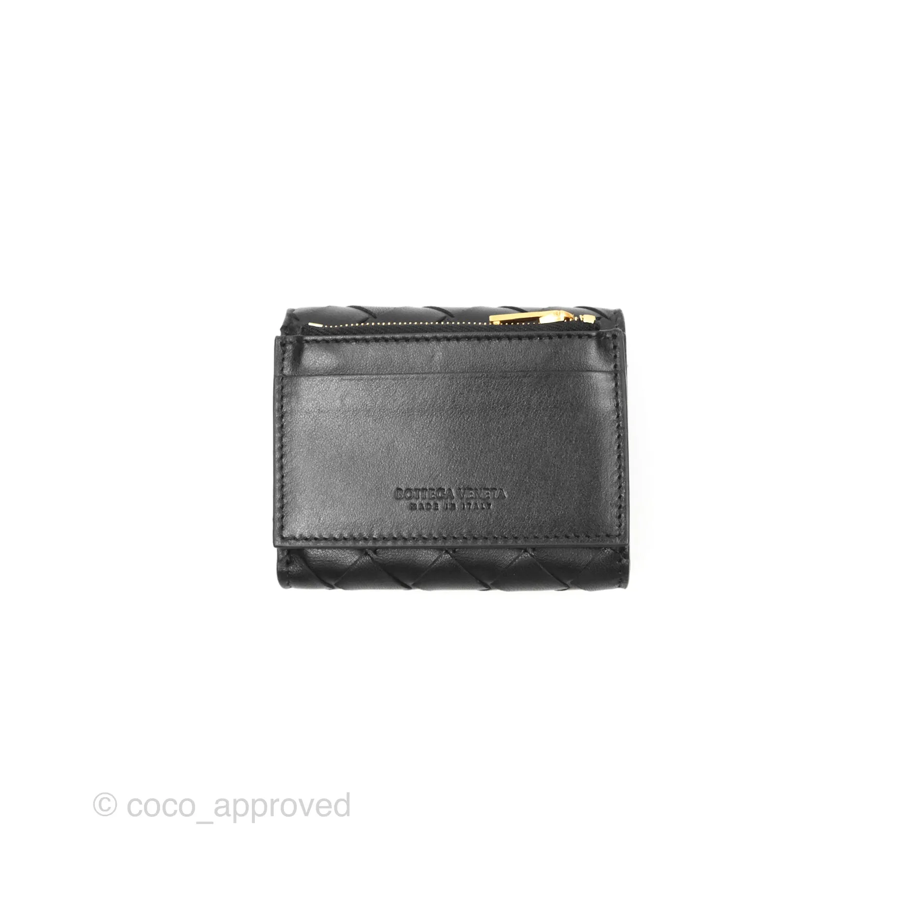 Bottega Veneta Black Small Intrecciato Tri-Fold Zip Wallet
