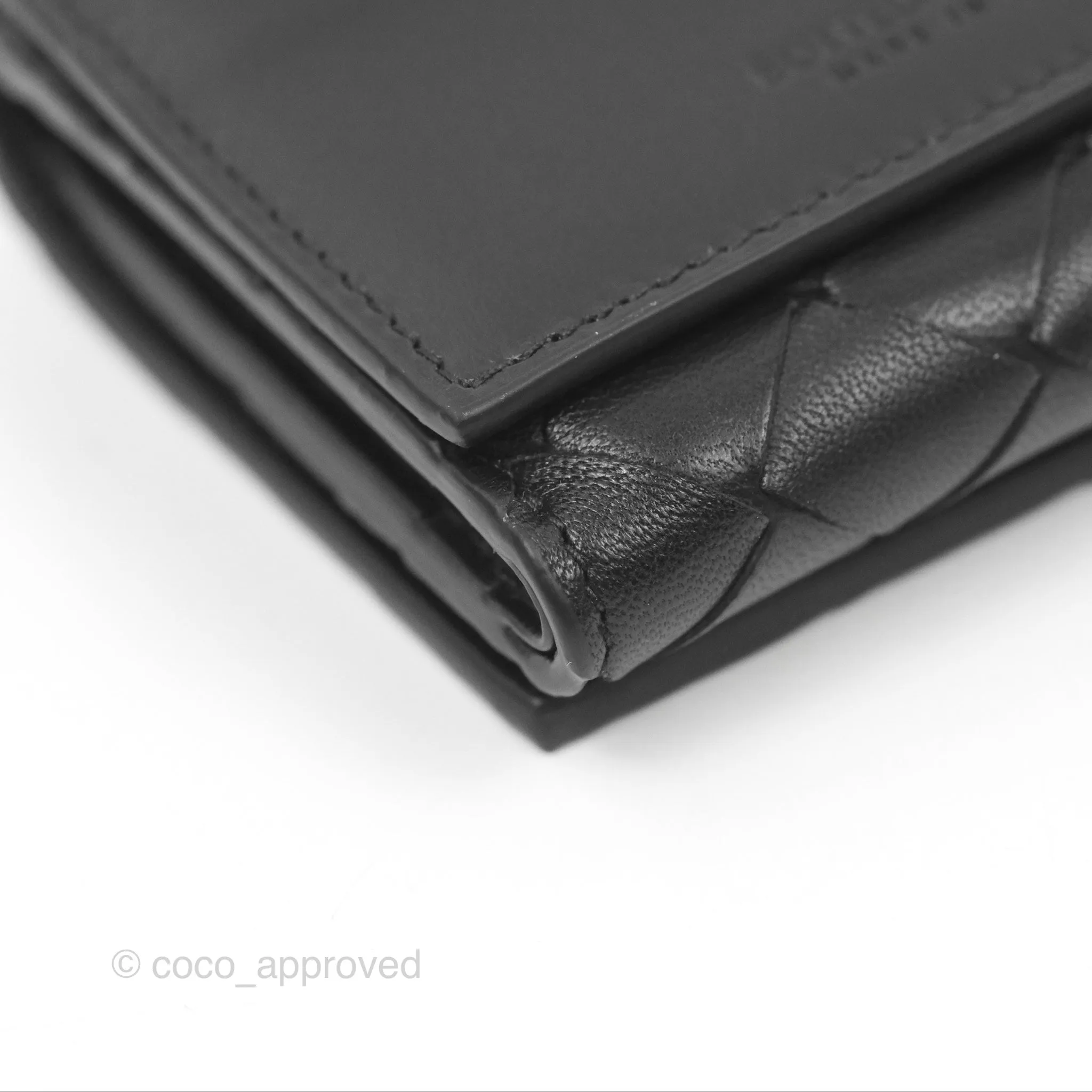 Bottega Veneta Black Small Intrecciato Tri-Fold Zip Wallet