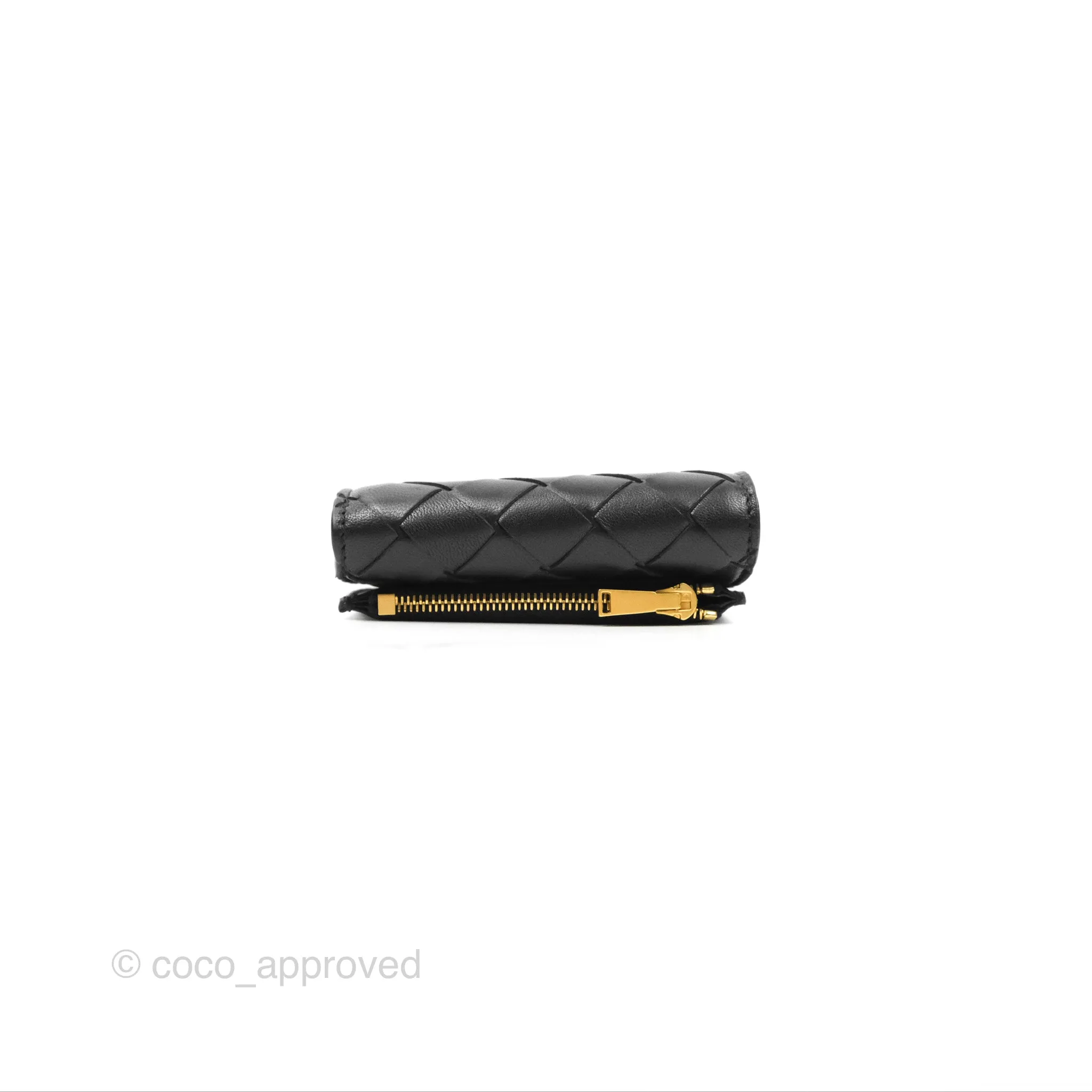 Bottega Veneta Black Small Intrecciato Tri-Fold Zip Wallet