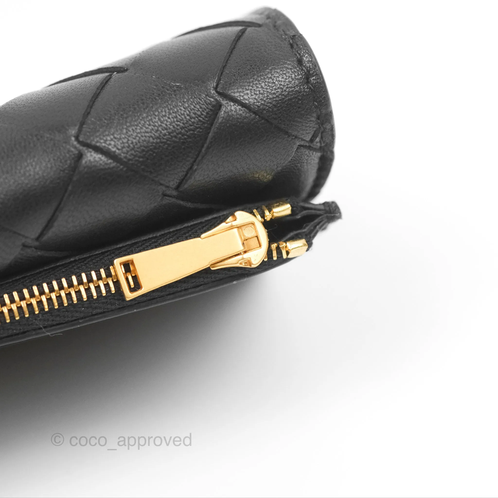 Bottega Veneta Black Small Intrecciato Tri-Fold Zip Wallet