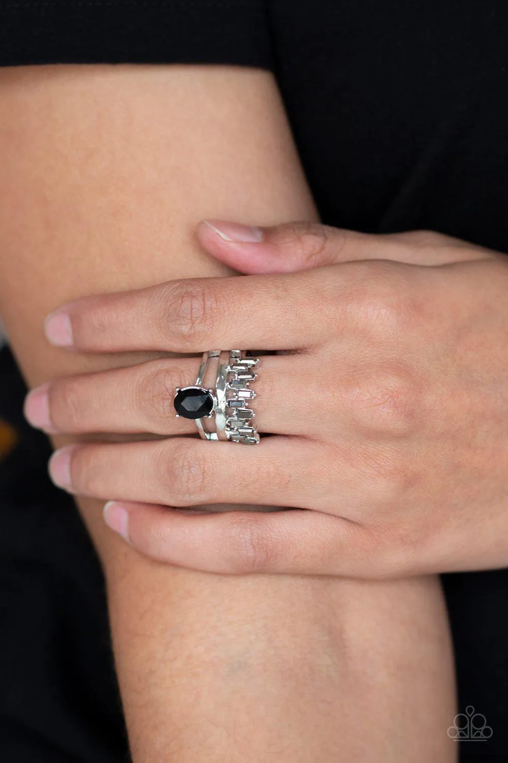 Crowned Victor Silver and Black Gem Ring - Paparazzi Accessories