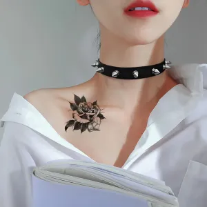 Dalaful Metal Spike Choker PU Leather Collar Necklace