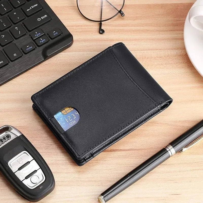 Genuine Cow Leather Wallet for Men with Airtag Holder & RFID Blocking