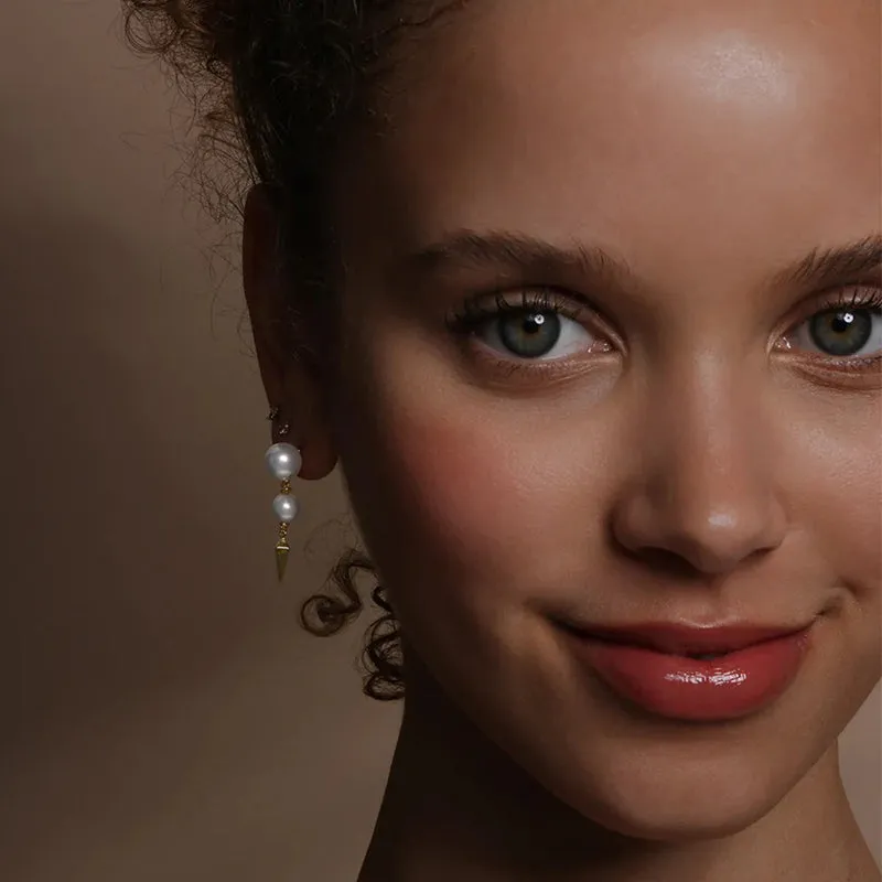 MELINDA MARIA | Perfect Pearl 2-Drop Spike Earrings