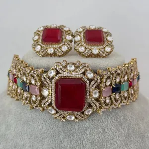 Multi Victorian Doublet Moissanite polki CZ  diamond choker Necklace