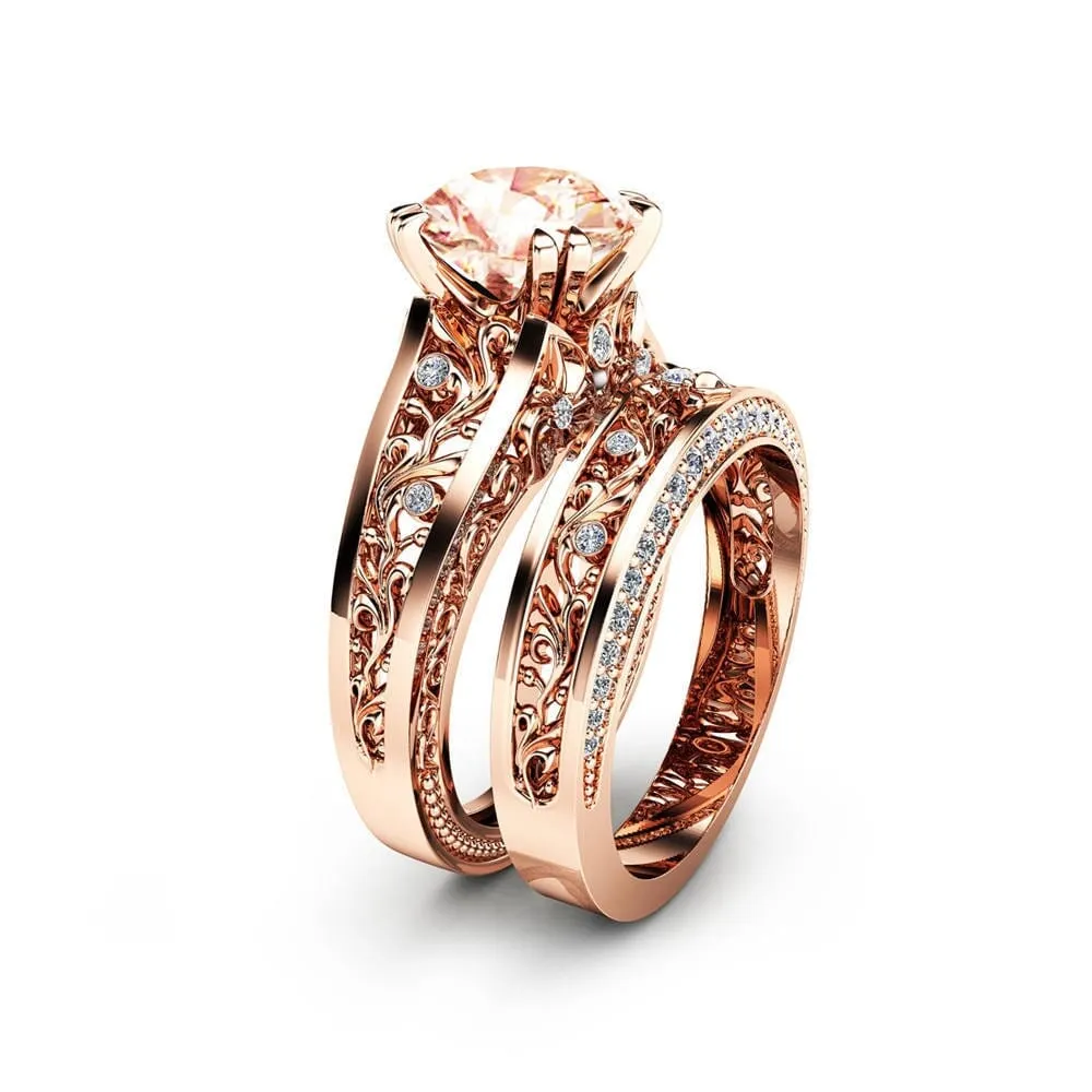 Rose Gold Plated Champagne Gem 2 Stack Rings