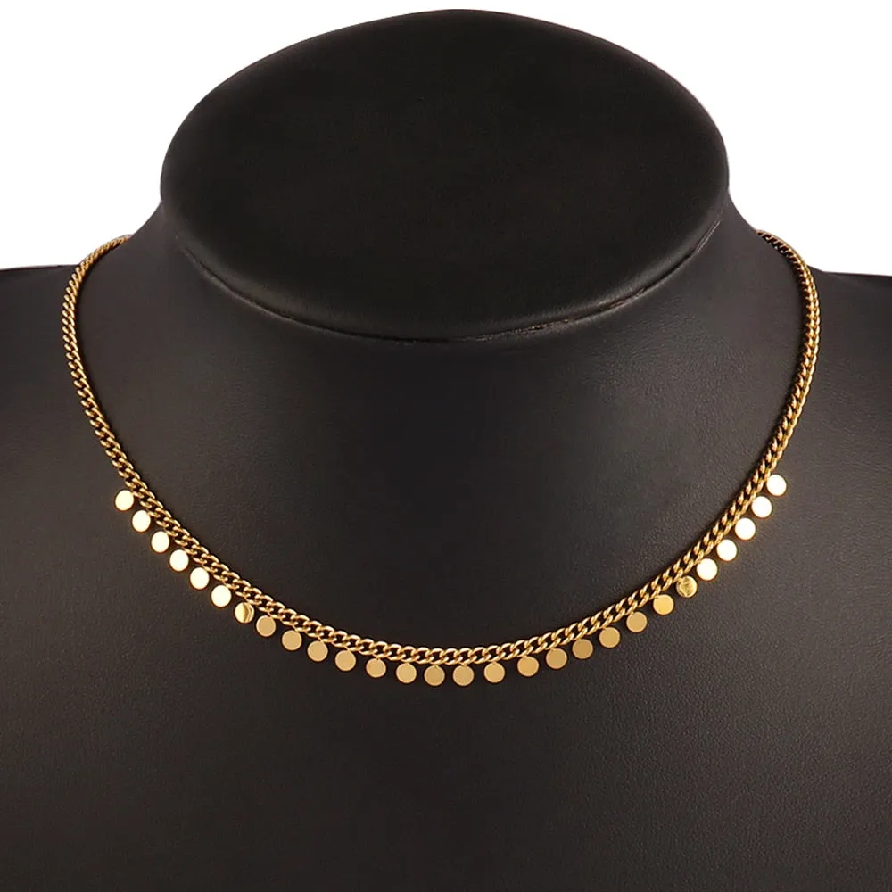 Round Geometric Pendant Necklace Choker
